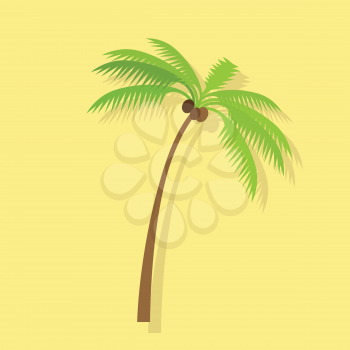Palm tree silhouettes with coconut. Vector illustration isolated on yellow background