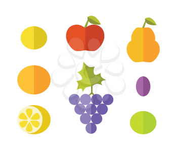 Set of fruits vectors. Flat style design. Lemon, grape, apple, grapefruit, melon, plum, pear, orange illustrations for conceptual banners, icons infographics Isolated on white background  