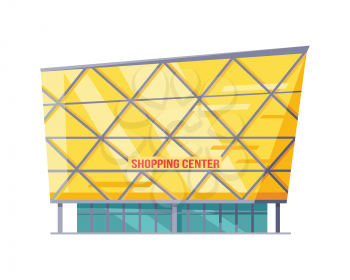 Shopping mall web page template. Flat design. Commercial building concept illustration for web design, banners. Shop, shopping center, mall, supermarket, business center on township background.