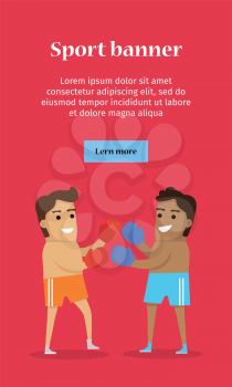 Two man boxing, sports banner. Two man in sports shorts and boxing gloves. Species of event. Vector background for web, print and other projects. Summer games background.