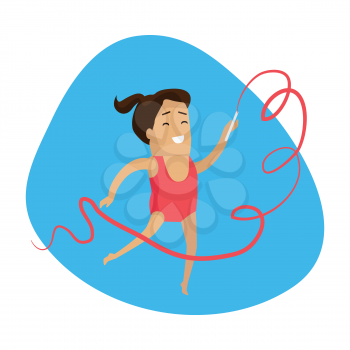 Artistic gymnastics sport web button. Summer games colorful banner. Competitions, achievements, best results. Athletes perform short routines on different apparatus, with less time for vault. Vector