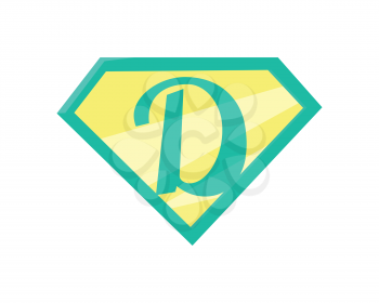 Father superhero symbol. Super dad icon. Super dad shield in flat. Green yellow element. Simple drawing. Isolated vector illustration on white background.