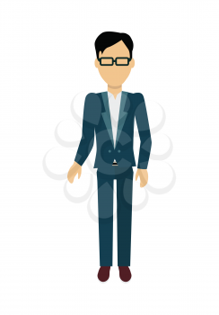 Male character without face in suit vector in flat design. Man template personage figure illustration for invite concepts, mobile app pictogram, logos, infographic. Isolated on white background.
