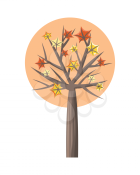 Maple tree with falling leaves round icon. Tree forest, leaf tree isolated, tree branch, plant eco branch tree, organic natural wood illustration. Falling autumn leaves. Maple icon.