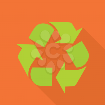 Sign of recycling. Recycling icon in flat. Green recycle symbol isolated on red background. Waste recycling. Environmental protection. Vector illustration.