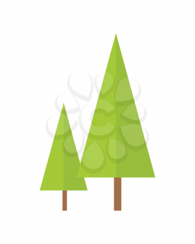 Trees vector illustration in flat style. Two spruces picture for nature, woodworking, gardening conceptual banners, web, app, icons, infographics, logotype design. Isolated on white background.  