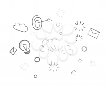 Hand drawing creative background. Gray elements on white background. Social media sign and symbol doodles elements on white background. Vector illustration in flat