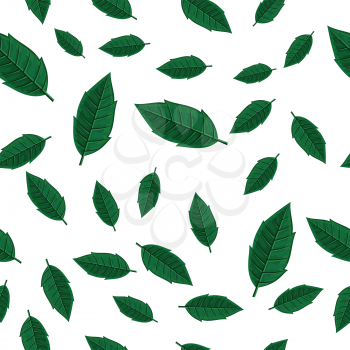 Leaves vector seamless pattern. Flat style illustration. Falling green tree leaves on white background. Autumn defoliation. For wrapping paper, greeting card, invitation, printing materials design