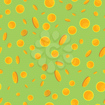 Seamless pattern with golden coins falling down. Cartoon style. Golden money. Business success, bank credits, deposit, investment, saving, fortune concepts. Modern flat design. Vector illustration