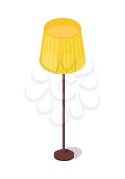 Yellow floor lamp isolated on white background. Contemporary lamp for your interior design. Modern home and office piece of furniture. Energy saving illuminated equipment. Flat style design. Vector
