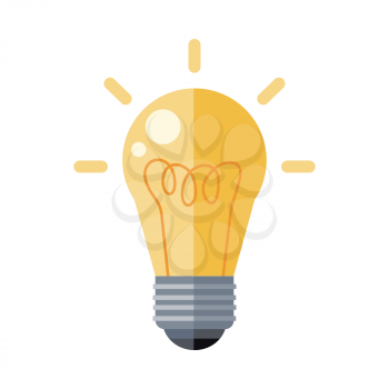 Electrical bulb vector icon in flat style. New idea and brainstorming concept. Illustration for application button pictograms, infogpaphics element, logo, web page design. Isolated on white background