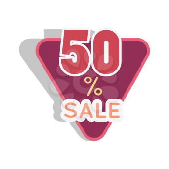 Sale sticker vector illustration. Flat style. triangular bright sticker with fifty percent discount. For store goods sales advertising. Product label design. Black friday. On white background