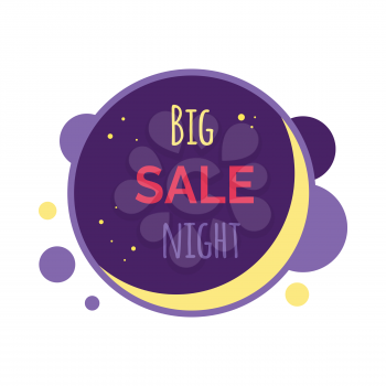 Sale sticker vector illustration. Flat style. Round bright sticker with big sale night text. For store goods sales and discounts advertising. Product label design. Black friday. On white background