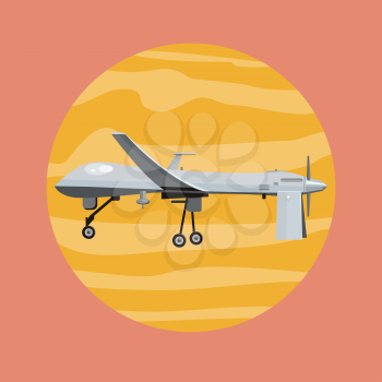 Flying drones vector illustration. Flat design. Drone with propellers and mounted camera. Modern technology. Unmanned aerial vehicle. For store ad, spy concepts, app icons