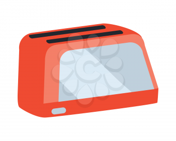 Red toaster vector icon. Traditional kitchen appliance for roasting slices of bread vector illustration isolated on white background. Home technique for fast cooking. For app, store ad, web design