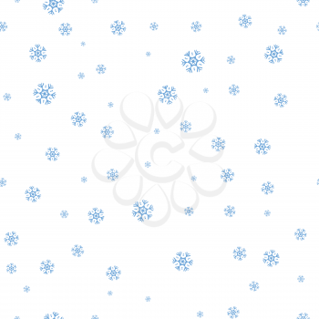 Snowflakes vector seamless pattern. Falling different size snowflakes on white background. Winter holidays season. For gift wrapping paper, greeting cards, invitations, web pages design
