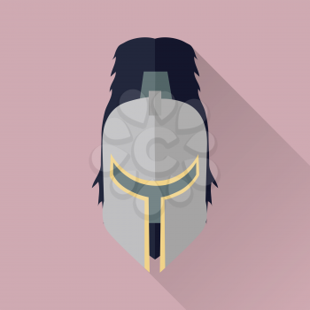 Helmet headpiece isolated. Shield for game. Medieval armour. Weapon symbol icon. War concept. For computer games, mobile appliances. Part of series of game objects in flat design. Vector illustration.
