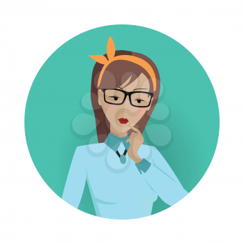Userpic of a business lady. Woman at work icon symbol sign. Different female faces in circles. Girls user pics set. Avatar collection. Flat style. Part of series of daily routine of the week. Vector