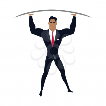 Businessman posing as telamon. Professional support concept design flat style. Business professional support, work success, consultant man hand help, businessman organization management and occupation