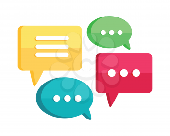Set of chat web bubbles isolated on white. Interface dialog, talk button, application speech balloon. App icon flat style design. Message, communication letter, sms and email sign. Vector illustration
