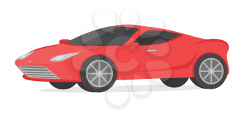 Red coupe car isolated on white. Modern detailed car in flat style design. Sport luxury automobile illustration. Sportscar two seater, two door auto designed for spirited performance. Vector