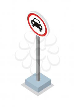 Prohibiting Car Road Sign vector illustration in isometric projection.  Picture for traffic concepts, application icons, infographics, logotype design. Isolated on white background.  