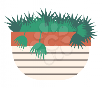 Plant growing in container for flowers vector, decoration for home, making interior. Flat style botany, floral with leaves and fresh greenery foliage
