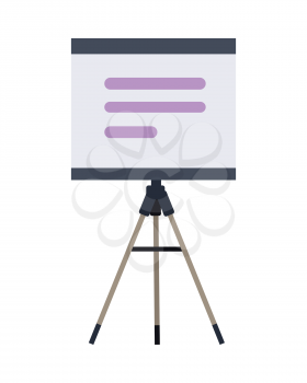 Stand with charts and parameters. Business concept of analytics. Poster banner on white. Presentation and analysis, rating and performance indicators. Roller screen. Billboard. Flip chart. Vector