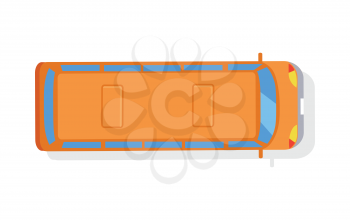 Bus isolated vector icon on white background. View from above. Orange autobus, top, passenger, transportation, public transport. Single illustration object. For poster, postcard, ad website banner