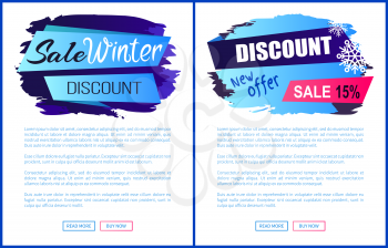 Winter sale web page design with discount clearance and room for text and buttons. Vector illustration with special offer colorful advert banners set