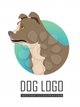 Bullmastiff dog, round logo on white background. Dog icon. Vector illustration in flat style. Gray and white bullmastiff design. Cartoon dog character, pet animal.
