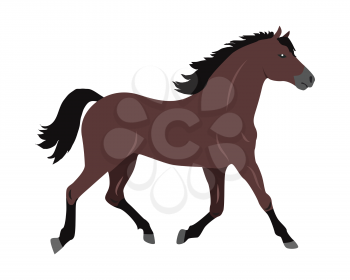 Running sorrel horse flat style vector. Domestic animal. Country inhabitants concept. Illustration for farming, animal husbandry, horse sport companies. Agricultural species. Isolated on white