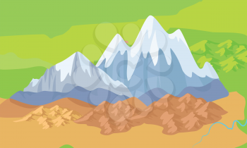 Asia mountains on the map. Significant mountain ranges stretch across Asia. Altai, Ghats, Himalayas, Kunlun, Tian Shan, Ural and Zagros Mountains. Mountain chain icon. Vector design illustration