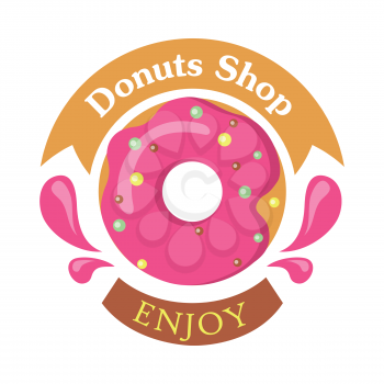 Donut shop logo icon enjoy. Tasty glazing. Sweet donut design flat food. Doughnut, donut isolated, cookies, cake bakery, dessert menu, snack pastry. Donuts glazed. Fried Cake. Ring doughnut. Vector