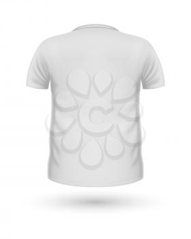 T-shirt template, back view. White colors. Realistic vector illustration in flat style. Sport clothing. Casual men wear. Cotton unisex polo outfit. Fashionable apparel.