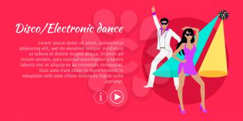 Disco and electronic dance web banner. Electronic dance music, EDM, club music posters. Electronic music genre for nightclubs, raves, and festivals. Produced for playback by disc jockeys. Vector