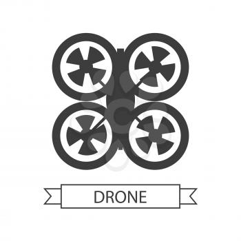 Drone icon isolated on white. Unmanned aerial vehicle or unmanned aircraft system, without a human pilot aboard. Quadcopter sign symbol. Flying for aerial photography or video shooting. Vector