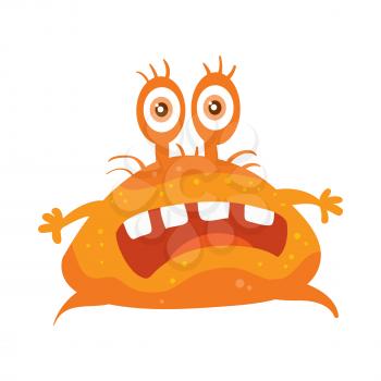 Bacteria cartoon character with eyes and mouth. Orange funny microbe flat vector illustration isolated on white background. Virus, germ, monster, parasite icon. For medical, hygienic, science concept