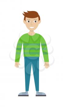 Man character vector in flat design. Smiling male in casual clothes. Illustration for profession, fashion, human concepts, app icons, infographics. Isolated on white background