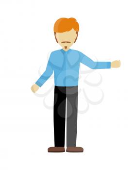 Male character without face in blue shirt. Vector in flat design. Man template personage figure illustration for concepts, mobile app pictogram, logos, infographic. Isolated on white background.