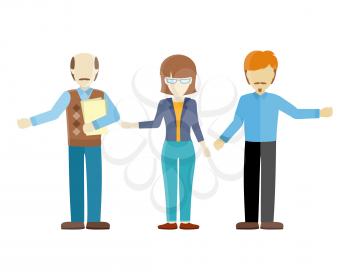 Set of human characters vector. Flat design. Woman and men figures of different ages in casual clothes. Teacher, lecturer, office worker illustrations for concepts, app pictogram, logos, infographic.
