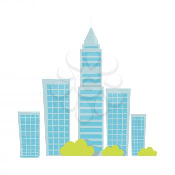 City Buildings vector illustration in flat style. Skyscrapers picture for estate, architectural concepts, web pages, app icons, infographics, logotype design. Isolated on white background.  
