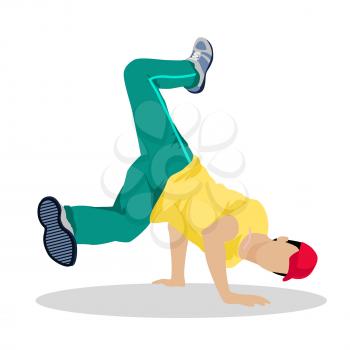 Street dancer. Street dance concept flat design. Hip hop and break. Vernacular dances in urban contex. Culture and entertainment. Dance style evolved outside studios in available open space. Vector