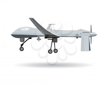 Flying drones vector illustration. Flat design. Drone with propellers and mounted camera. Modern technology. Unmanned aerial vehicle. For store ad, spy concepts, app icons. On white background