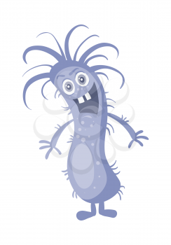 Bacteria cartoon character with eyes and mouth. Blue funny microbe flat vector illustration isolated on white background. Virus, germ, monster or parasite icon. For medical, hygienic, science concept