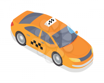 Taxi car isometric projection icon. Orange city cab vector illustration isolated on white background.  For game environment, transport infographics, logo, web design