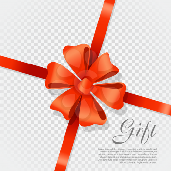 Card vector illustration on transparent background, luxury wide gift bow with red knot or ribbon and space frame for text, gift wrapping template for banner, poster design. Simple cartoon style Flat design