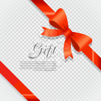 Card vector illustration on transparent background, luxury wide gift bow with red knot or ribbon and space frame for text, gift wrapping template for banner, poster design. Simple cartoon style Flat design