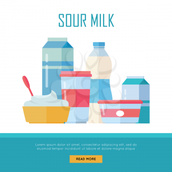 Different traditional dairy products from sour milk on white background. Sour milk, cottage cheese and yogurt. Assortment of dairy products. Farm food. Dairy website template.