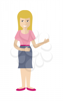 Woman character vector in flat design. Smiling blond female in casual clothes. Illustration for profession, fashion, human concepts, app icons, logo, infographics design. Isolated on white background